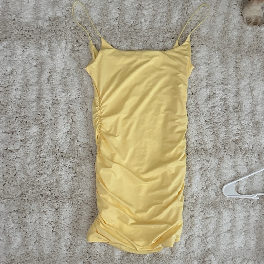 Yellow Ruched Slip Dress